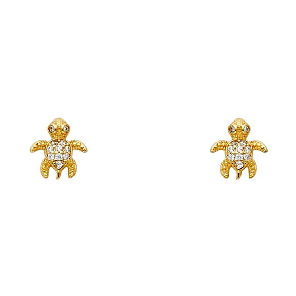 14k Yellow Gold Turtle Cubic Zirconia Stud Screw Earrings Stud Earring for Women