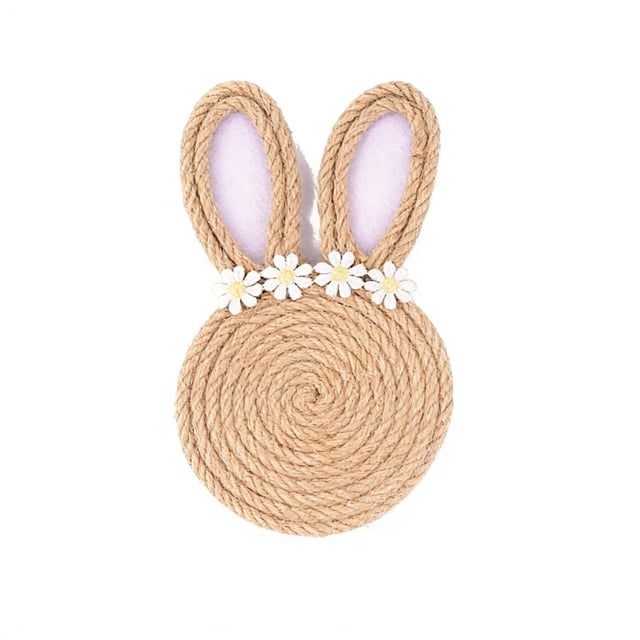 Easter Table Decorations Flax Saucer Rabbit Shape Rope Coaster Set Natural Khaki 7.08 in x 4.13 in Heat Resistant