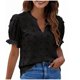 thumbnail image 1 of Blusa de manga corta con cuello en V cómoda informal de color sólido a la moda para mujer Pompotops hkajfhjk472245, 1 of 7
