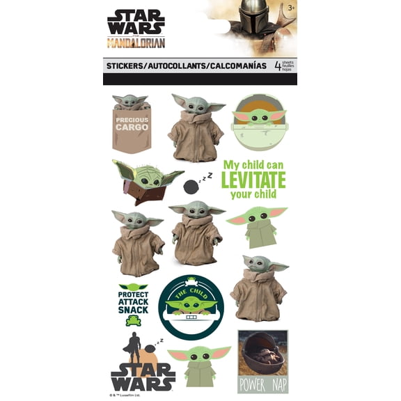 Star Wars - The Mandalorian "The Child" Green Patterned Paper Adhesive Stickers - 4 Sheets