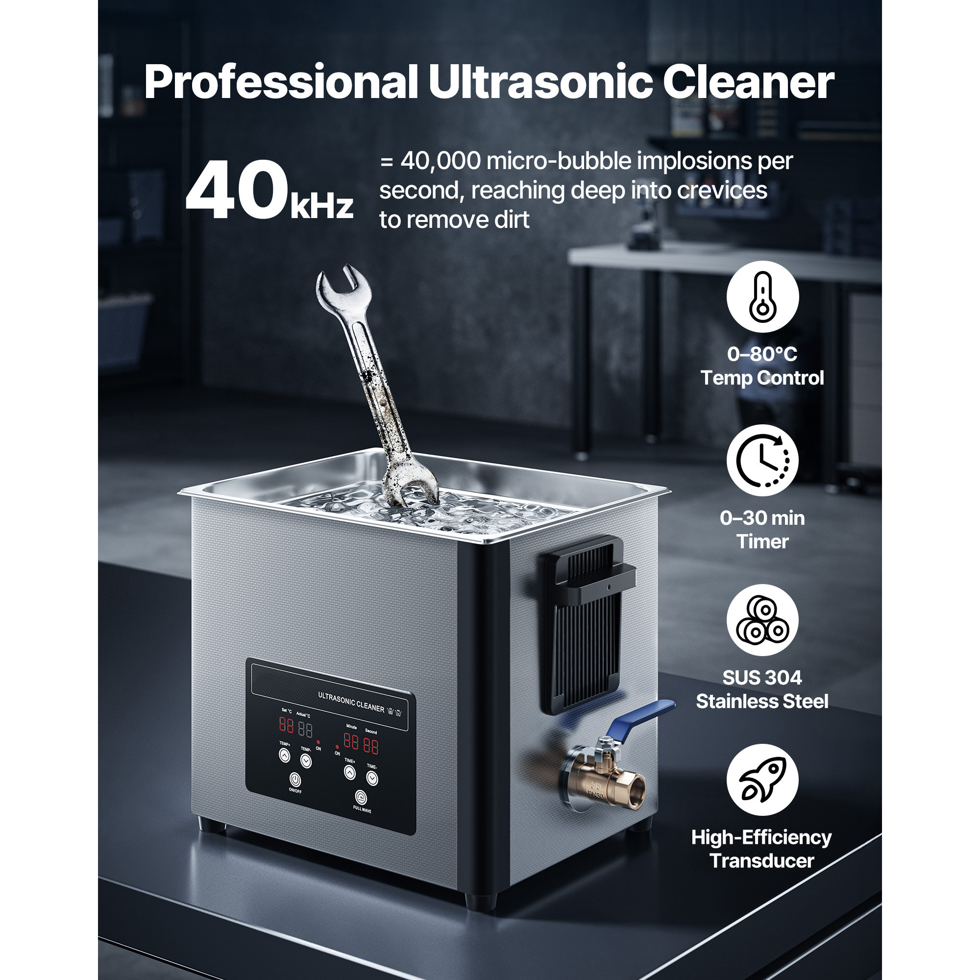 KFFKFF 10L Ultrasonic Cleaning Machine with Digital Display, Stainless Steel 40kHz Cleaner for Jewelry, Watches, Razors, Coins, and More, Includes Cleaning Basket