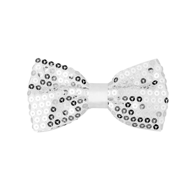 INSPIRE CHIC Men's Sequin Bow Ties Adjustable Neck Length Solid Color Bow Ties White