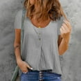 thumbnail image 3 of Mittory Summer Tops for Women Solid Color Crewneck Buttons Up Henley T Shirts Short Sleeve Tunics Trendy, 3 of 6