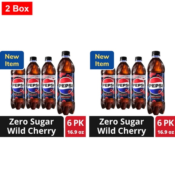 Pepsi Cola Zero Sugar Wild Cherry Soda Bottles 6 CT / 16.9 fl oz - 2 Box
