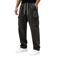 thumbnail image 2 of Dwellite Men's Corduroy Pants Wide Leg Baggy Cargo Sweatpants Loose Fit Casual Trousers with Multi Pocket Black L, 2 of 5