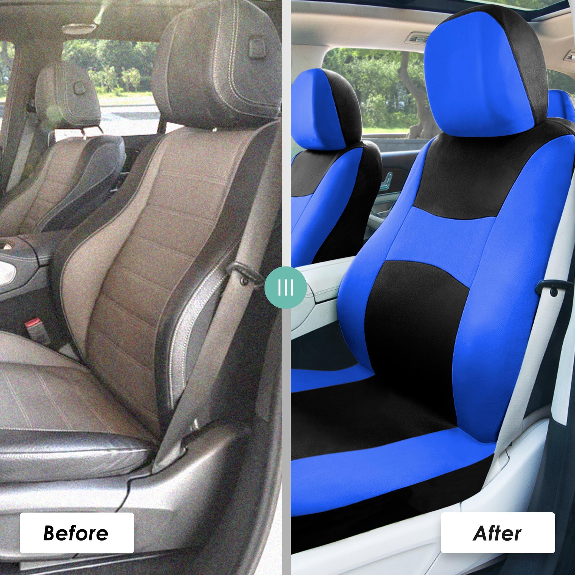 FH Group Universal Fit Flat Cloth Car Seat Cover Set For Car Truck SUV Van - Full Set Blue