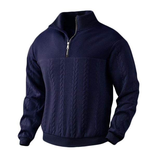 pstuiky camisa de manga larga para hombre, Sudadera informal de manga larga con cuello alto y cremallera de color liso para hombre Tops de hombre xxxl