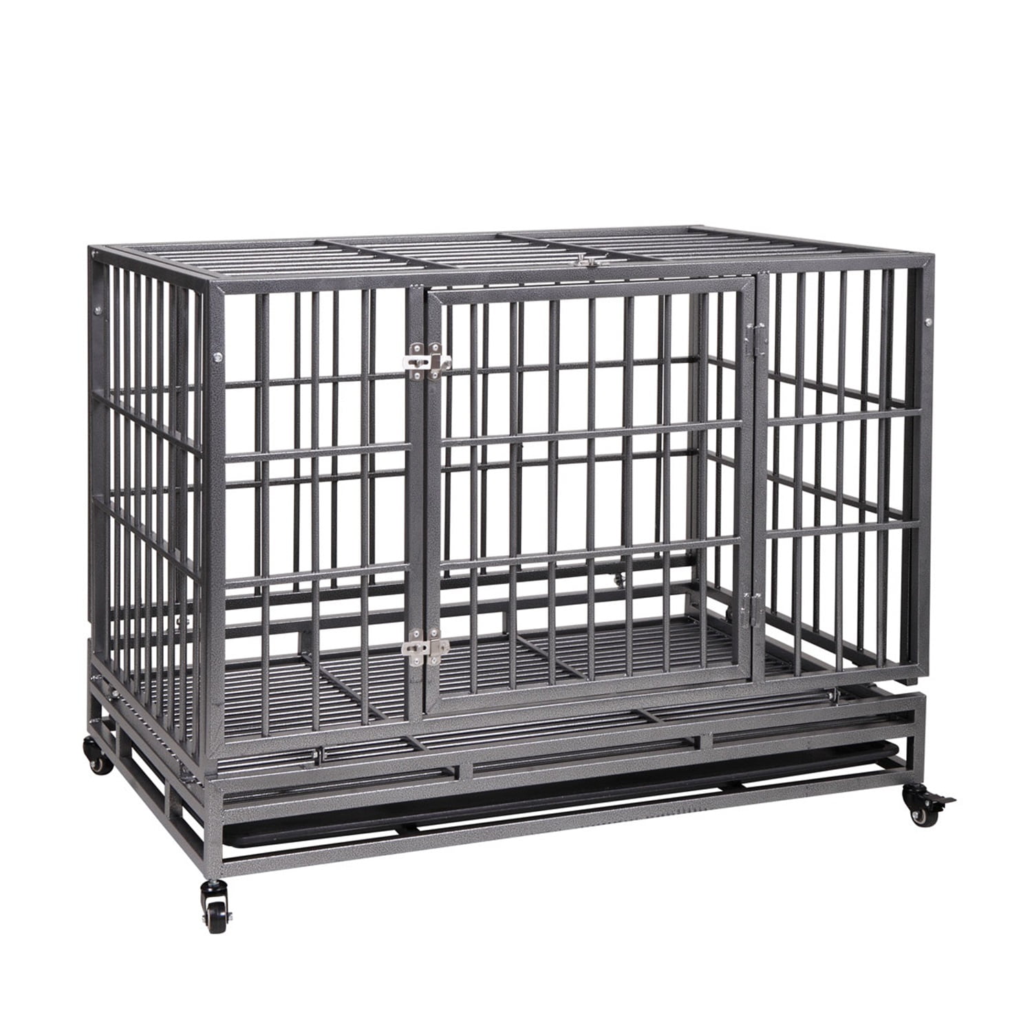 Pefilos 48" Large Dog House Indoor for Dogs, Heavy Duty Dog Crate, Escape Proof Dog Cage Kennel with Removable Tray and Wheels, Black, L Pefilos 48" Large Dog House Indoor for Dogs, Heavy Duty Dog Crate, Escape Proof Dog Cage Kennel with Removable Tray and Wheels, Black, L