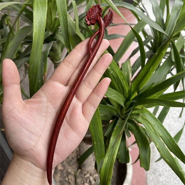 Horquilla antigua tallada en madera de sándalo rojo lobular, placa para el cabello, artesanías de madera pulida a mano, regalos antiguos de caoba