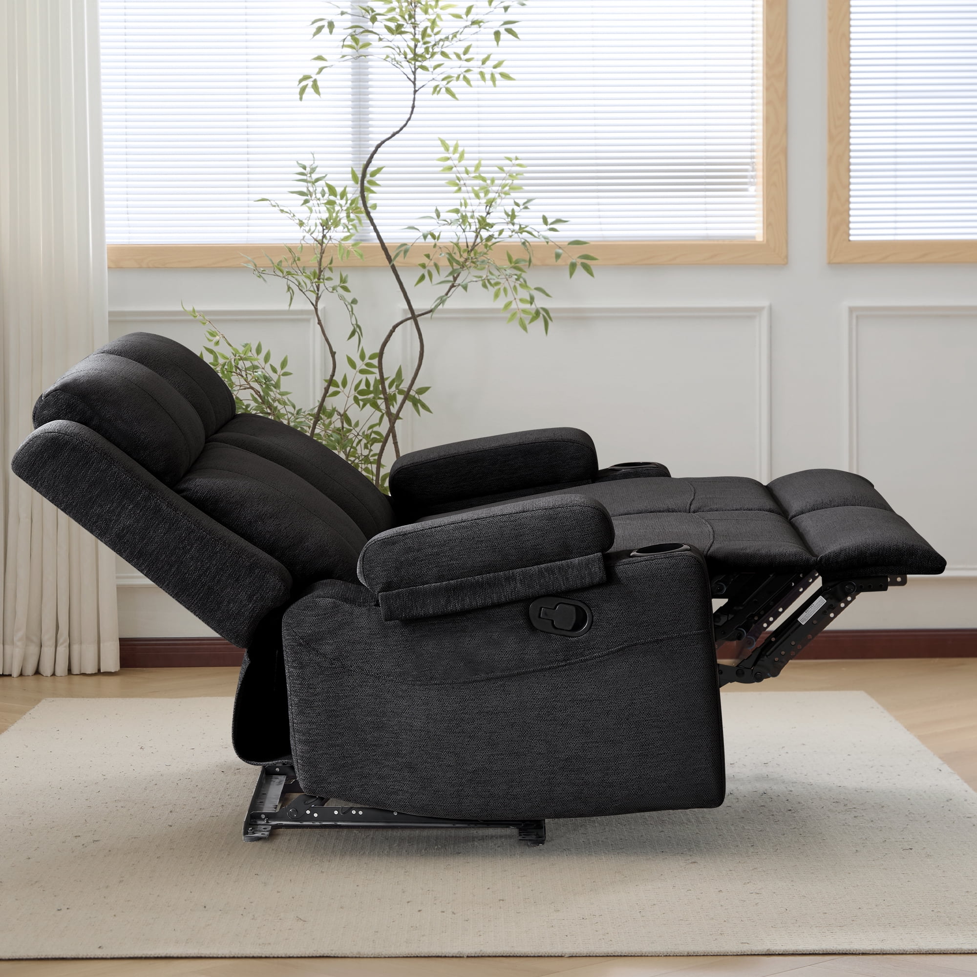 Chenille Reclining Couch, Manual Reclining Loveseat with Cup Holders, Wide Seat, Spill-Resistant Fabric, Easy Assembly, for Living Room/Apartment/RV Recliner Sofa