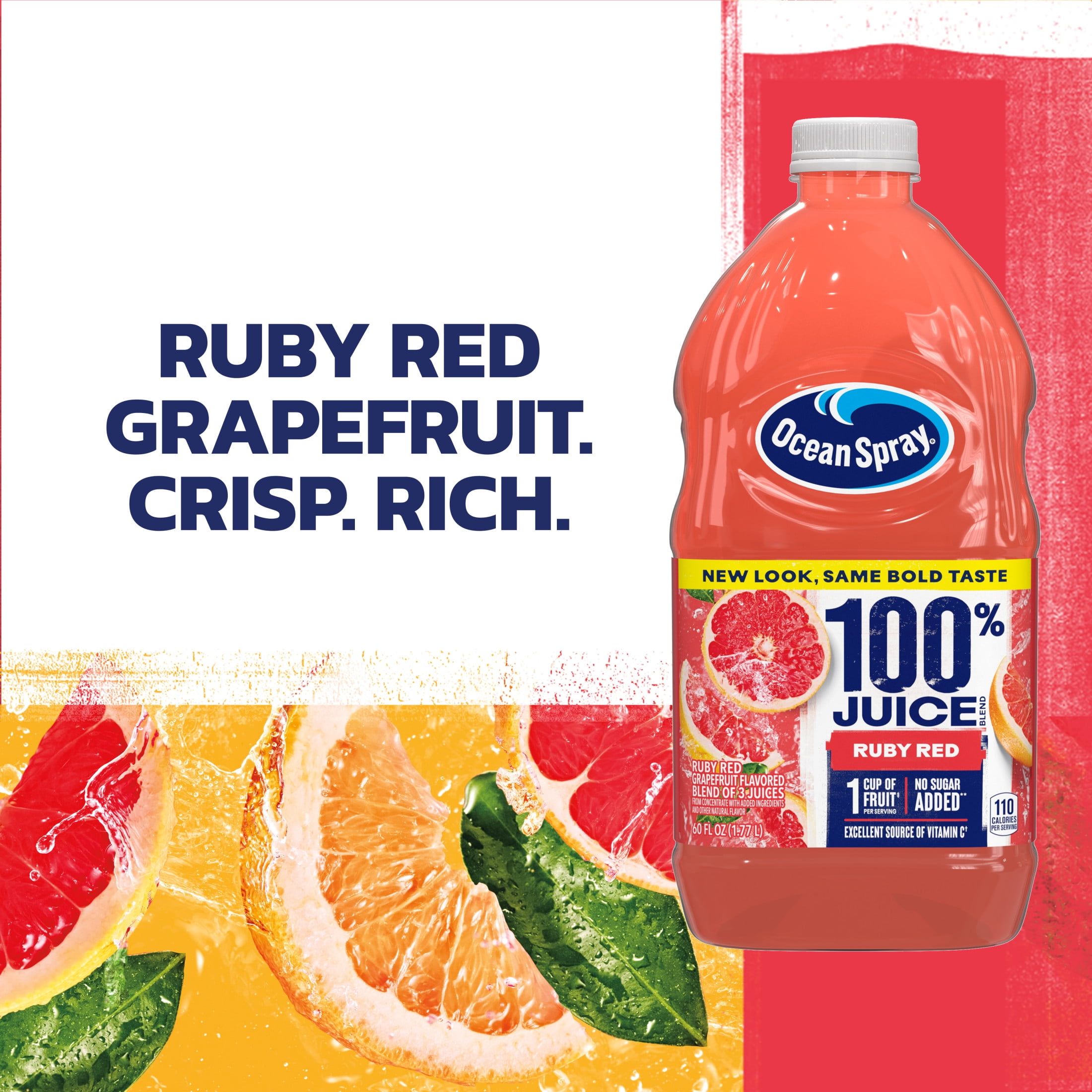 (8 pack) Ocean Spray® 100% Ruby Red Grapefruit Juice, 100% Juice, 60 fl oz Bottle