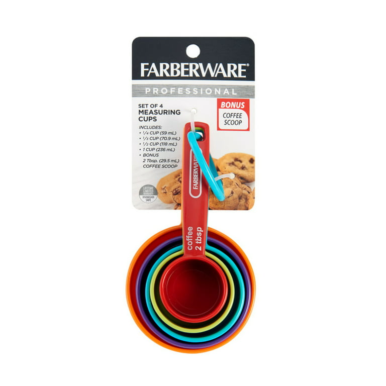Farberware Plastic Multi-Colored Measuring Cup Set with Bonus Coffee Scoop,  5-piece 