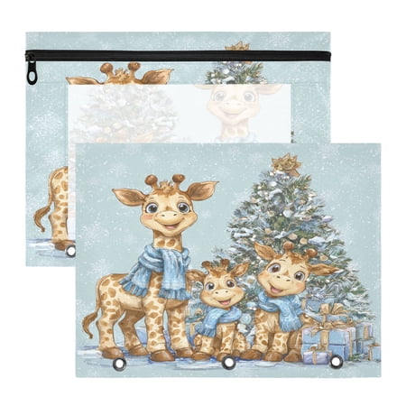 Wobogo Giraffe Family Zipper Document Bag Set 2 Pack Waterproof File Folder Pouch for School & Office, 12.2×9.45in