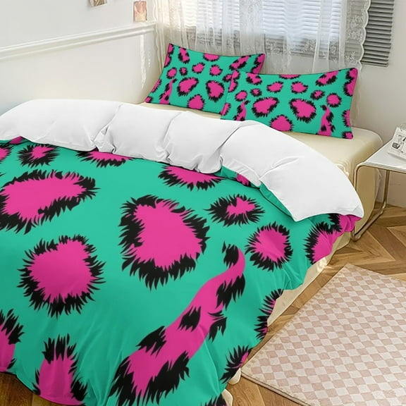 Leopard Print Pattern 3 Pieces Duvet Cover with Zipper Closure,Premium Polyester Lightweight Bedding Set