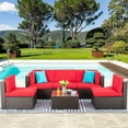 thumbnail image 4 of Sobaniilo 6 Pieces Patio Furniture Sets, All Weather PE Wicker Outdoor Conversation Set with Glass Table (Red), 4 of 7