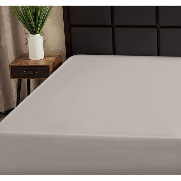 Superity Linen Twin Fitted Sheet Made from cotton Moisture Wicking cotton Bed Sheet for Breathable, Dry, and comfortable Nights Sleep 200 Thread count (Stone)