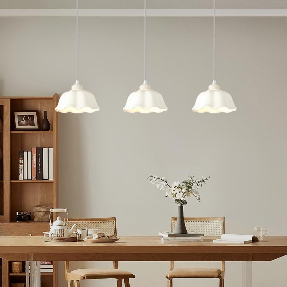 White Ceramic Pendant Light Fixture for Dining Room, Modern Minimalism Pendant Lamp, Nordic Simple Pendant Lighting, Vintage Farmhouse Rustic Pendant Light for Kitchen Island Bar Above Sink Table