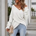 thumbnail image 5 of WULMLEO Women Off Shoulder Wrap Ribbed Knit Sweaters Long Sleeve Loose Cross Front Pullover Tops White L, 5 of 5