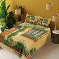 thumbnail image 4 of Ambesonne Garden Fitted & Top Sheet Set with Shams, Plants and House Door, Pale Orange Fern Green, 4 of 8
