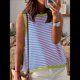 thumbnail image 5 of Camiseta Sin Mangas de Cuello Alto con Bloques de Color y Rayas Informales para Mujer, de Verano 2025, de Punto Holgado, de Corte Alto y Sin Mangas Verde L, 5 of 6