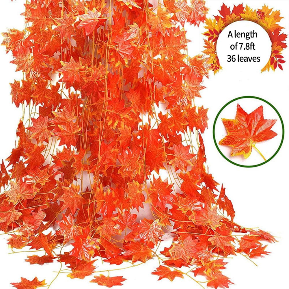 Gerich 2.4m Red Maple Leaf Rattan Garland Outdoor Hanging Vines
