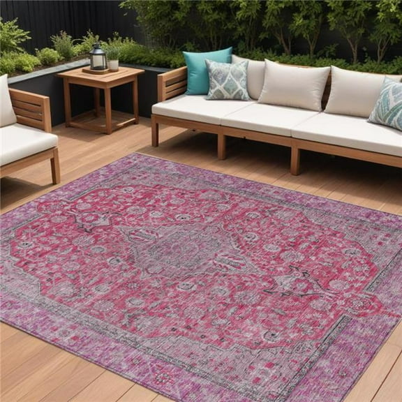 HomeRoots 616289 8 x 10 ft. Pink & Lavender Medallion Washable Indoor & Outdoor Rectangle Area Rug