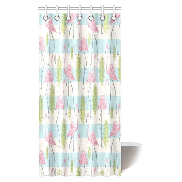 Cortina de Ducha ABPHQTO flamencos 90x180 cm Diseño de pájaro femenino Ornamental y flamencos rosados sin costura Patrón de imagen de Chevron
