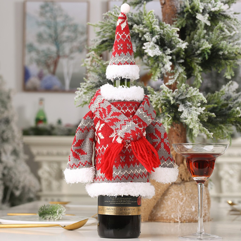 Christmas Santa Claus Red Wine Bottle Cap Bag Snowman Table Party Decoration US
