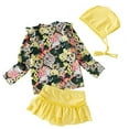 thumbnail image 5 of Styles I Love Little Girls Floral Rash Guard and Ruffle Bottoms with Swim Hat 3pcs Swimsuit Bathing Suit Beachwear (Yellow, 5T), 5 of 6