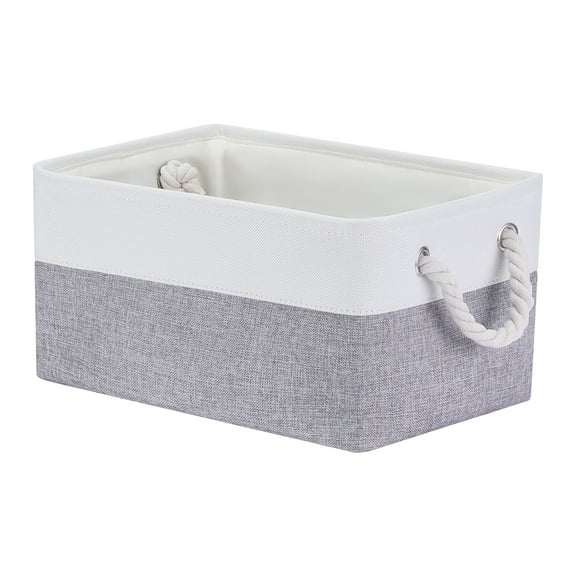 Unique Bargains Fabric Storage Cube Storage Bin Storage Basket White/Grey 14*10*7in