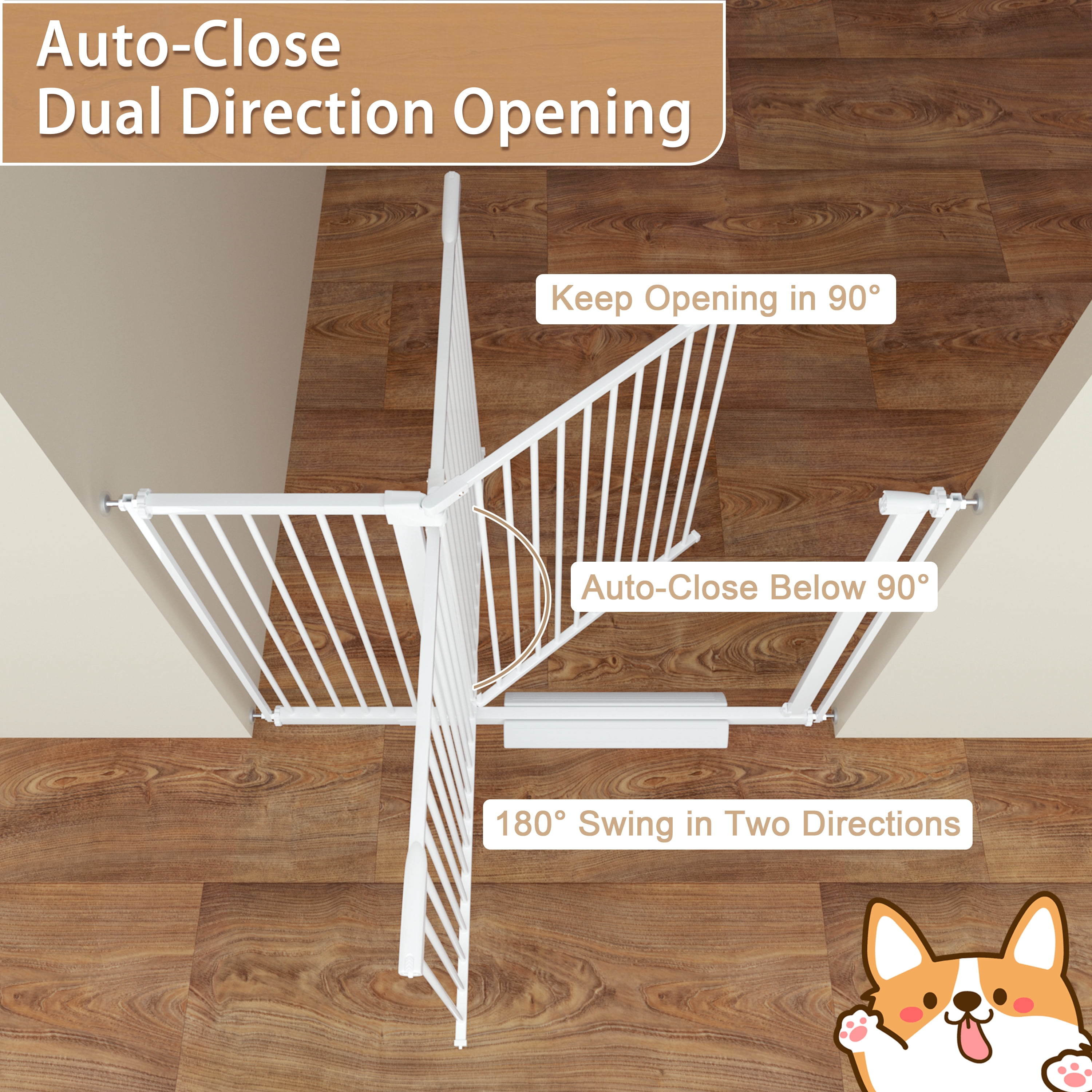 LuckyApr Extra Wide Baby Gate Ultra Narrow Spacing 53.74"-61.61"" Pressure Mounted Double Lock Swing Auto Close Walk Through