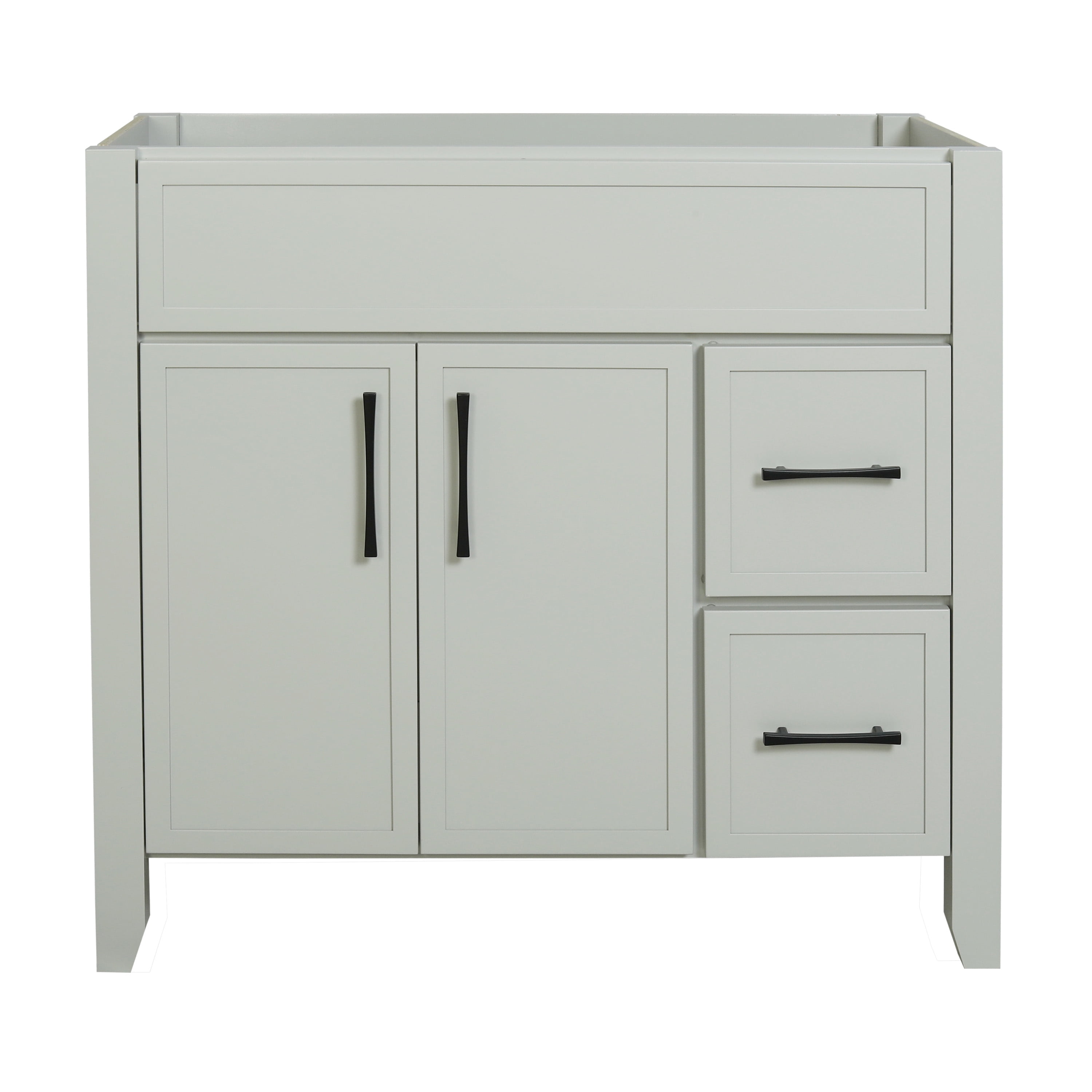 Design House Dawson 36-Inch Bathroom Vanity Cabinet, Ready to Assemble, 2-Door 2-Drawer Freestanding, Comfort Height 34 in., Sherwin-Williams® On the Rocks, Matte Black Hardware, 228437-OTR-RTA