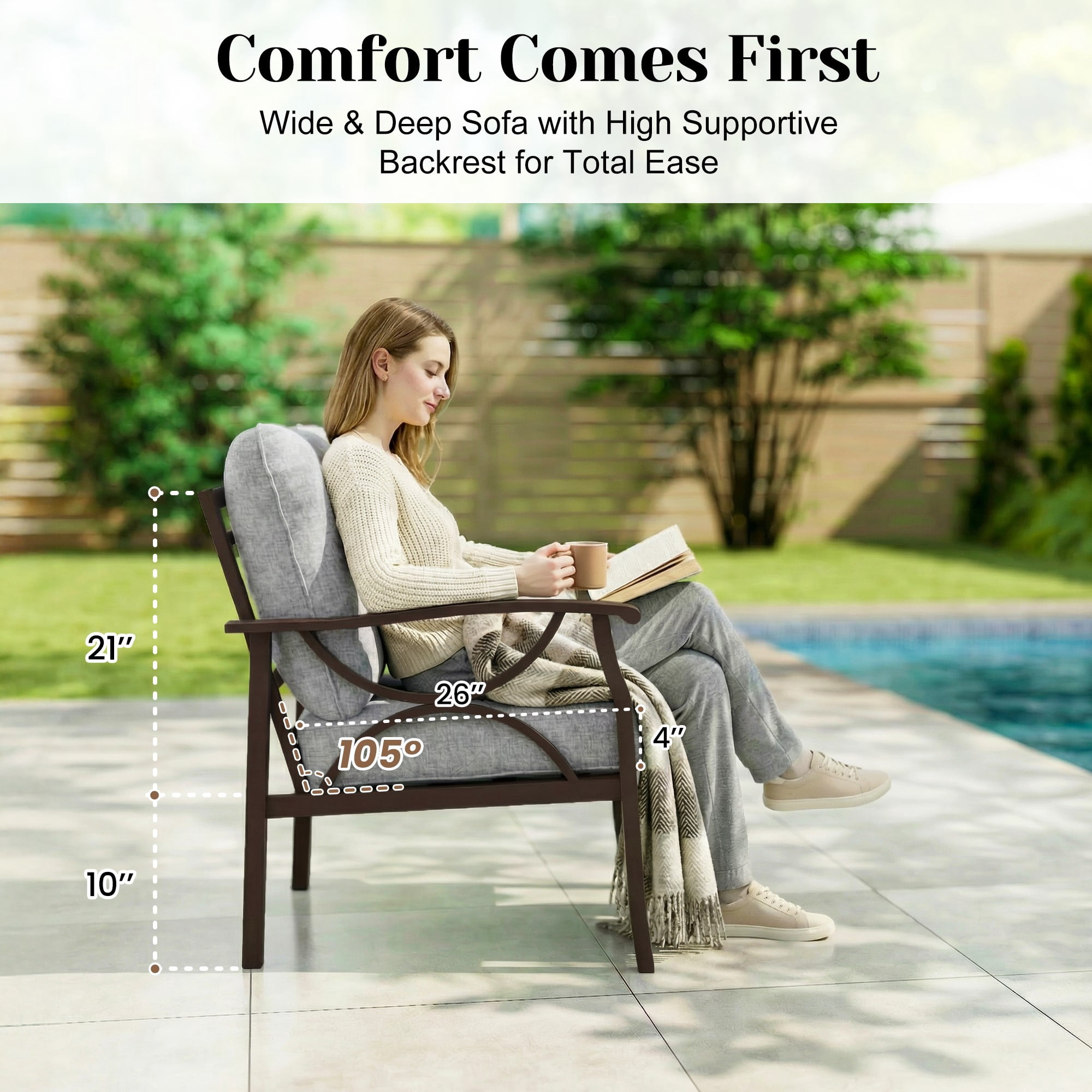 May in color Outdoor Patio Furniture Set for 7, 5 Piece Patio Conversation Set with Coffee Table, Metal Furniture Set for Porch Backyard Garden, Grey