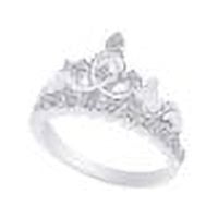 Round Shape White Cubic Zirconia Crown Princess Engagement Ring In 14k White Gold Over Sterling Silver Ring Size-7