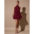 thumbnail image 4 of Burgundy Sleeveless High-Neck Ruffle Hem Mini Sundress, Elegant Fit For Parties, Dates, Summer Events, 4 of 7