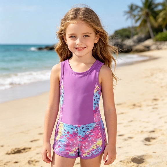 sususu Girls Swimsuit Two Piece Swimsuits with Boyshort Ruched Bathing Suit Floral Set Girls' Swimwear Multicolour 6Y