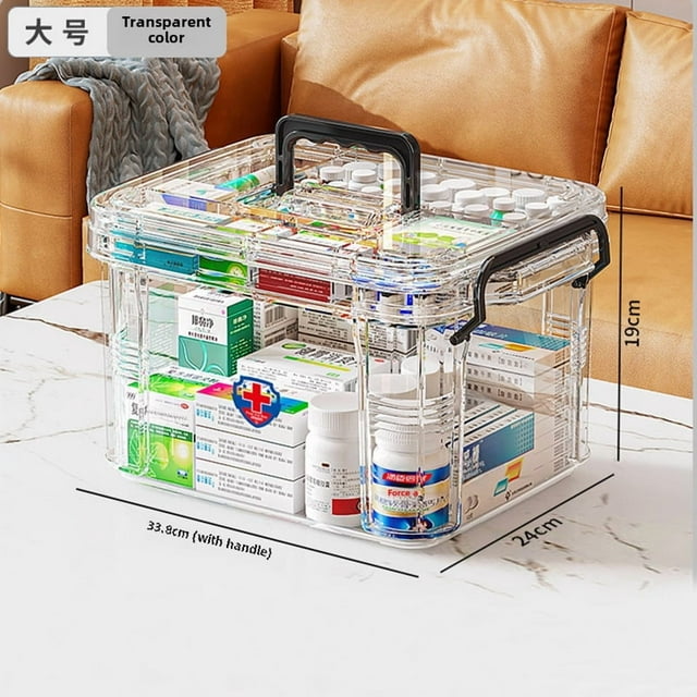 Multi-Layer Transparent Medicine Storage Organizer with Large Capacity - Durable Plastic Medical Kit for Home & Healthcare Professionals, Easy-to-Clean Emergency Medication Box in Clear Design