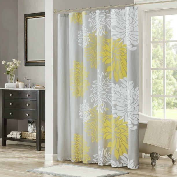 Comfort Spaces Enya Floral Printed Shower Curtain, 72x72", Yellow