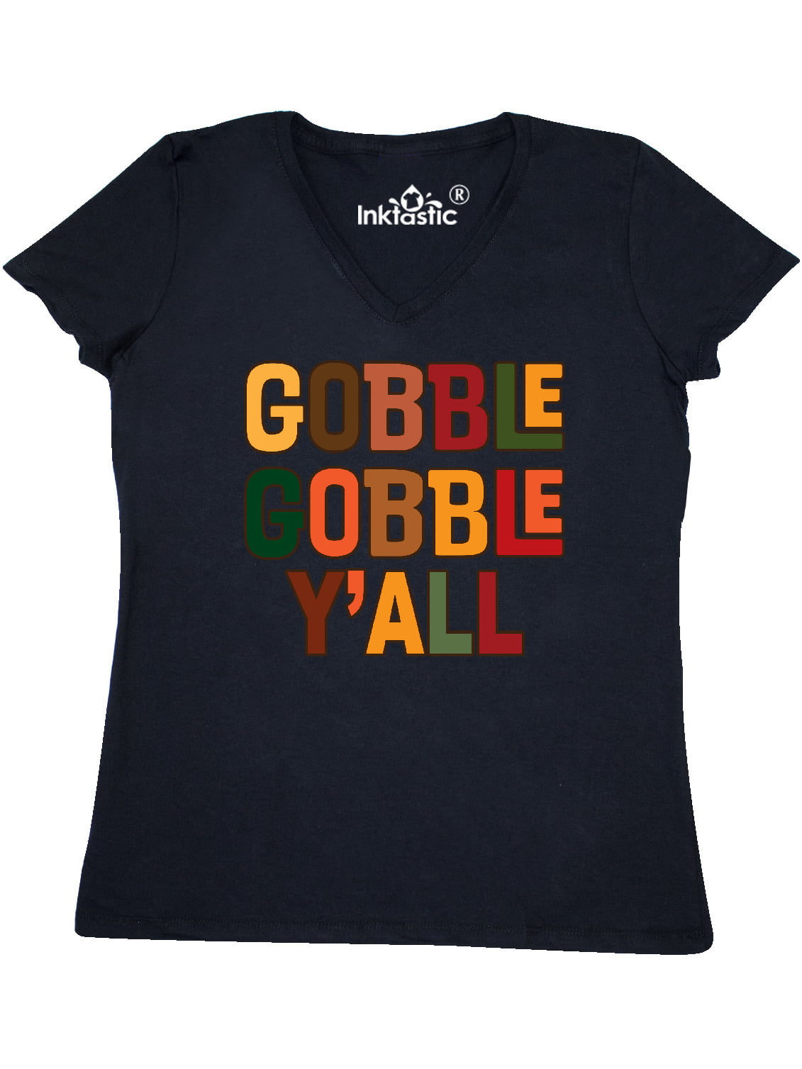 Gobble Gobble Y'All Thanksgiving Holiday Ladies V-neck T-Shirt Adult Funny Quote 