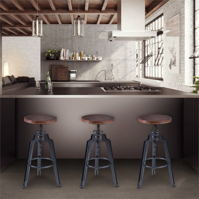 Armen Living Tabouret de Bar Réglable Tribeca en Gris Industriel