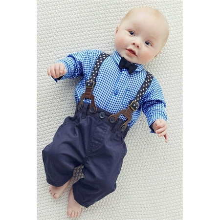 baby boy clothing set 3pcs suit (t-shirt+pant +straps) Plaid Tie shirt ...