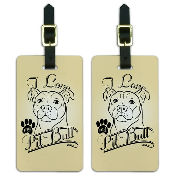 I Love My Pit Bull Luggage ID Tags Suitcase Carry-On Cards - Set of 2