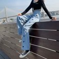 thumbnail image 3 of Pantalones vaqueros con estampado de corazón y pierna ancha para mujer, pantalones rectos con bolsillos y cintura alta, pantalones vaqueros holgados de estilo urbano, pantalones vaqueros, 3 of 3