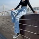 thumbnail image 3 of Pantalones vaqueros con estampado de corazón y pierna ancha para mujer, pantalones rectos con bolsillos y cintura alta, pantalones vaqueros holgados de estilo urbano, pantalones vaqueros, 3 of 3