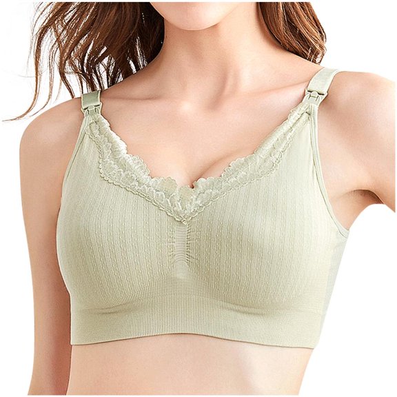 Lovzfmll Women's Bras Lightweight Solid Color Comfortable Breathable No Steel Ring Front Buckle Open Button Breastfeeding Push-Up Bra Woman Underwear Green XL