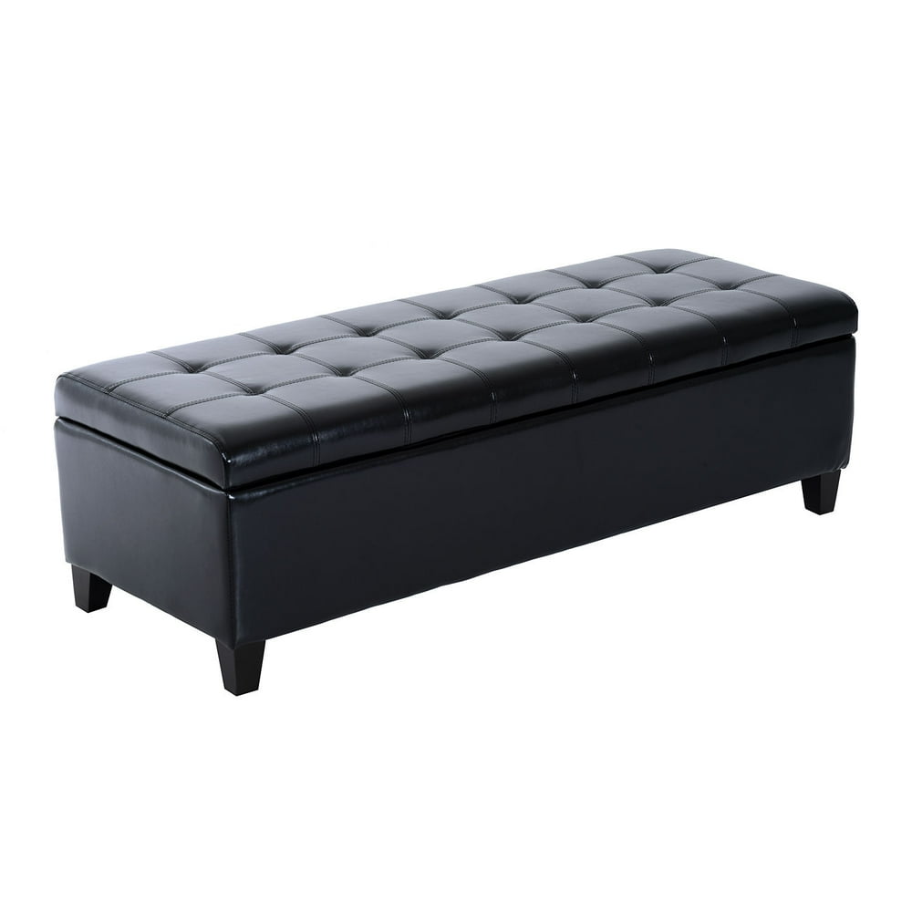 Large 51" Tufted Faux Leather Ottoman Storage Bench Black