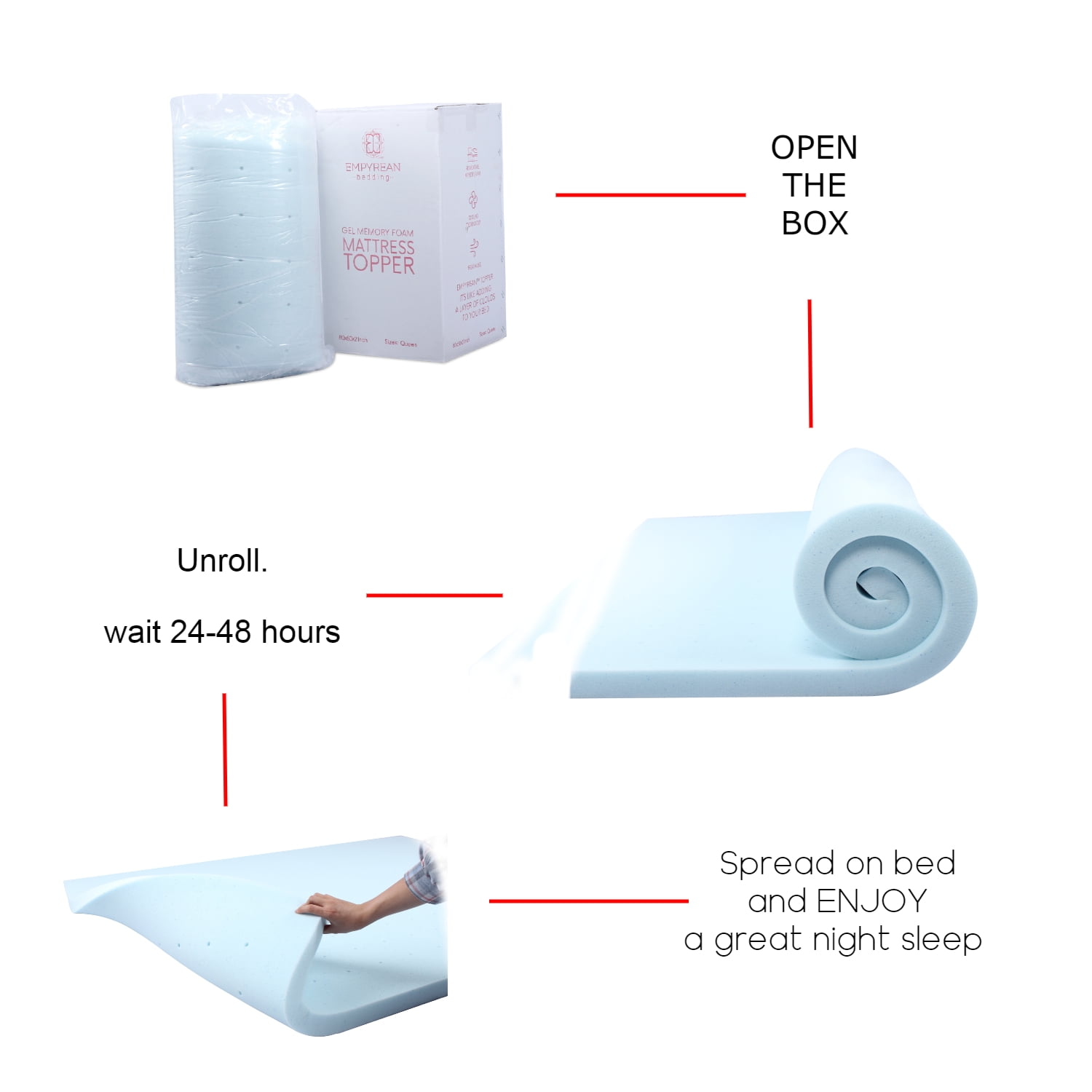 Empyrean Bedding 2" Cooling Gel Infused Memory Foam Mattress Topper, Twin-XL