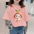 thumbnail image 2 of Odeerbi Toddler Girls Long Sleeve Cotton Patchwork Shirt Fall Winter Base Layer Striped Undershirt New Bottoming Shirt Children's Base Shirt Fake Two Piece Top Pink, 2 of 4