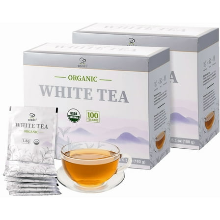 Soeos Organic White Tea, 100 Tea bags (2 pack, 200 in total)
