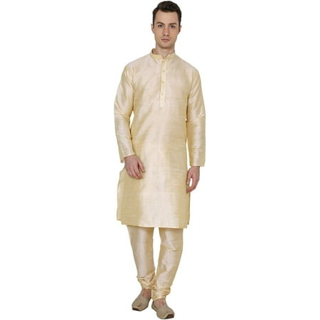 

Royal Kurta Men s Silk Blend Solid Kurta Pyjama Gold